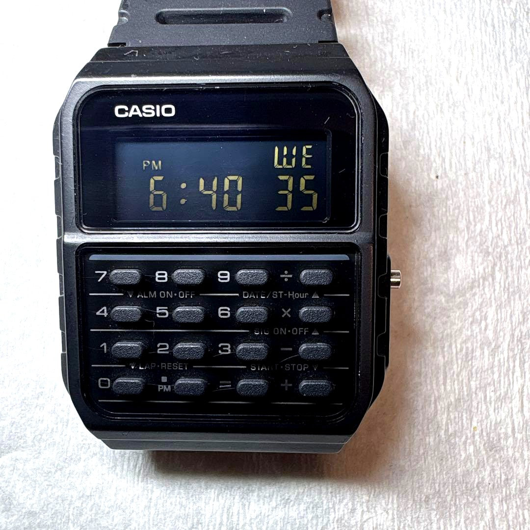 Casio CA-53W black digital calculator watch with classic design and built-in calculator functions