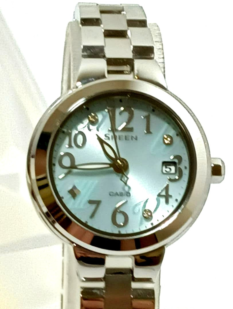 Casio Sheen Solar Power Watch Model SHE-4506 with pale blue dial and Swarovski decorative elements