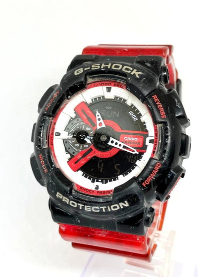 Casio G-Shock GA-110RB digital analog watch with black and red design showing time and date