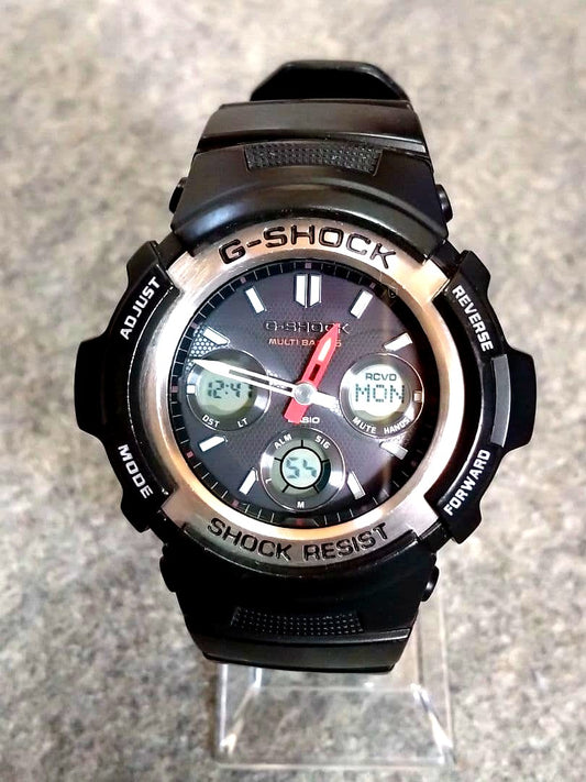 Casio G-Shock Tough Solar AWG-M100-1AJF watch with black dial and silicone rubber band
