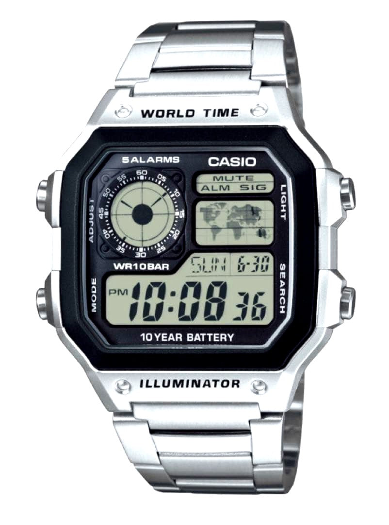 Casio AE-1200WHD-1AJF digital wristwatch with black strap and LCD display Japan import
