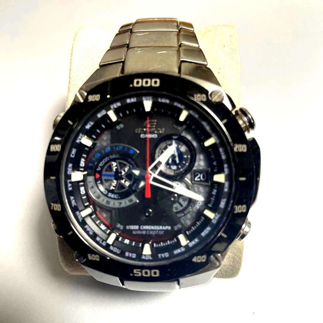Casio Edifice Chronograph Solar Watch black and silver stainless steel with replaced battery