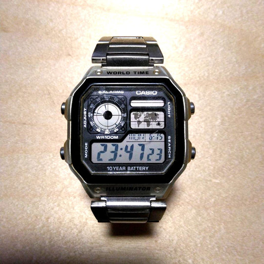 Casio World Time Digital Watch W-736H with world map display and black resin body