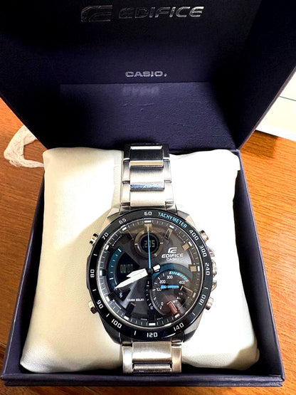 Casio Edifice ECB-900DB-1B digital watch with tachymeter and Tough Solar system, stainless steel band