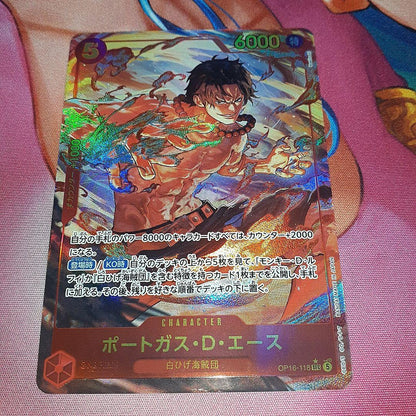 One Piece Card Game Kessen no Kizuchi single card featuring Portgas D. Ace SEC Parallel