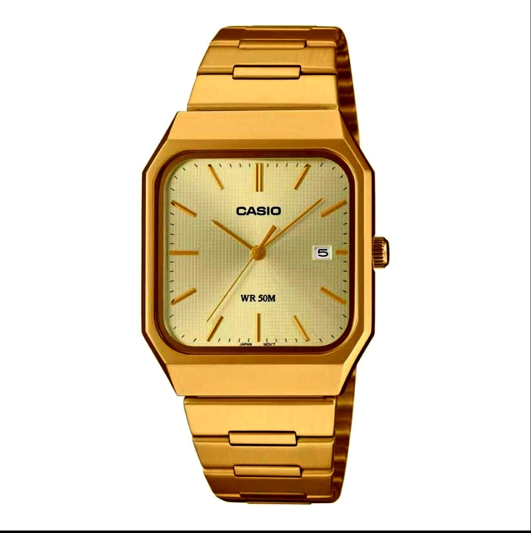 Casio Square MTP-B185 Gold watch Japanese-imported overseas model shown from front