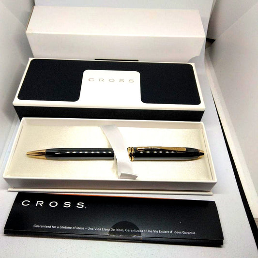 Cross Townsend Titanium Ballpoint Pen in black metal with gold accents and dedicated case
