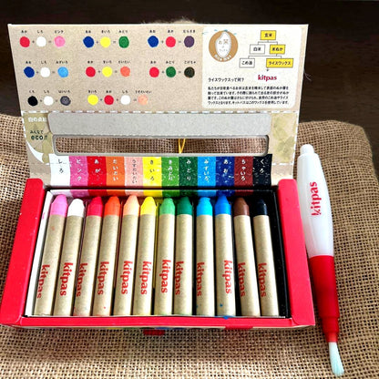 kitpas 12-color wax marker set with water brush, stencil sheets, cleaner, and tote bag