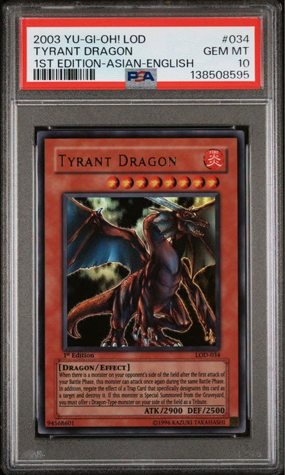 Yugioh Tyrant Dragon Old Asia PSA 10 First Edition card with Japan import label