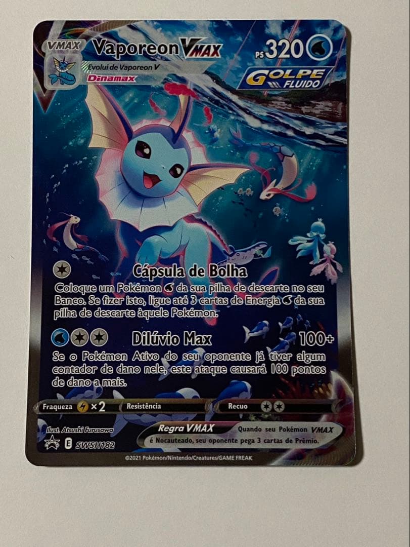 Vaporeon Vmax Portugal Promo Pokémon card in Portuguese language with serial SWSH182