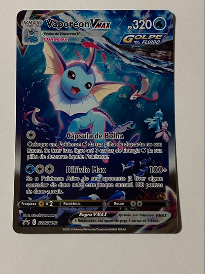 Vaporeon Vmax Portugal Promo Pokémon card in Portuguese language with serial SWSH182