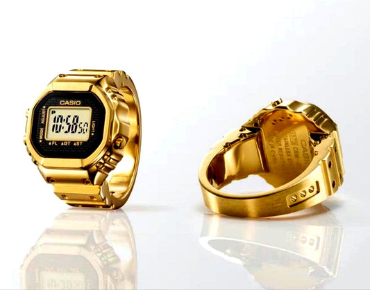 Casio G-Shock Ring Watch CRW-001G-9JR with gold ion plated stainless steel ring and waterproof design