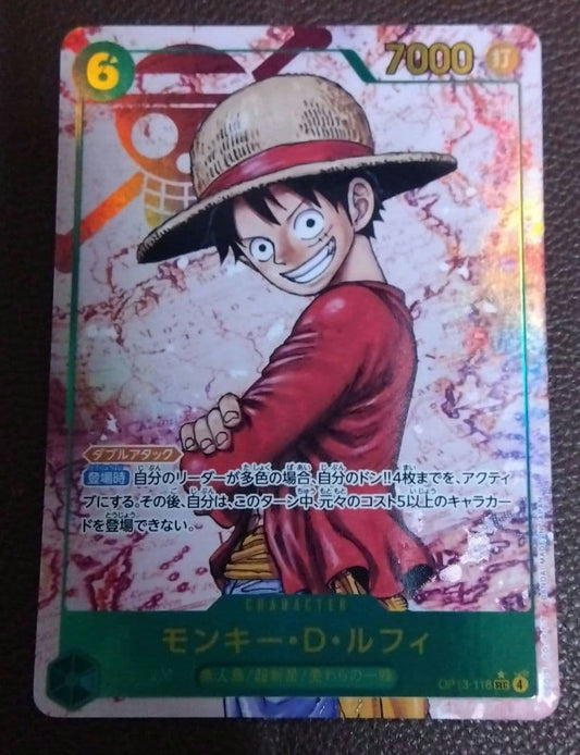 One Piece Monkey D. Luffy OP13-118 secret parallel collectible card Japan import with no scratches