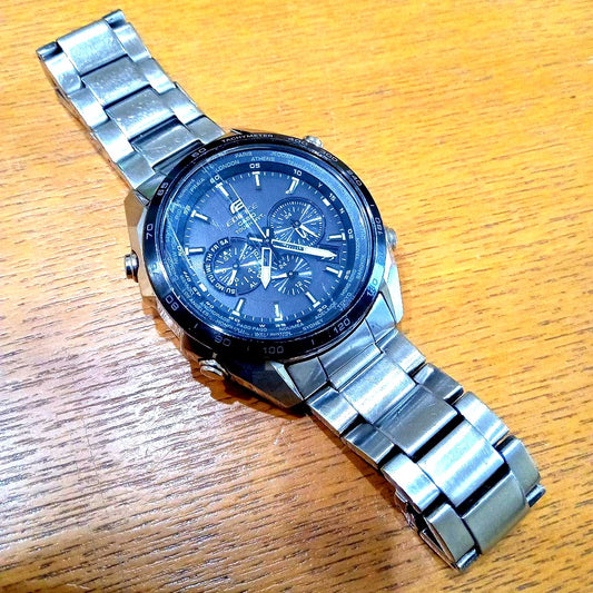 Casio Edifice EQW-T610 silver stainless steel radio solar watch with metal band and round face