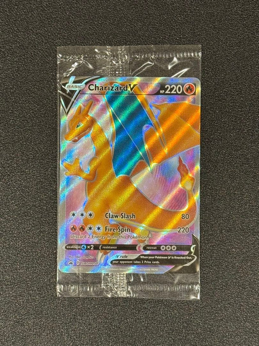 Unopened Charizard V Promo SWSH050 trading card with model number and brand visible