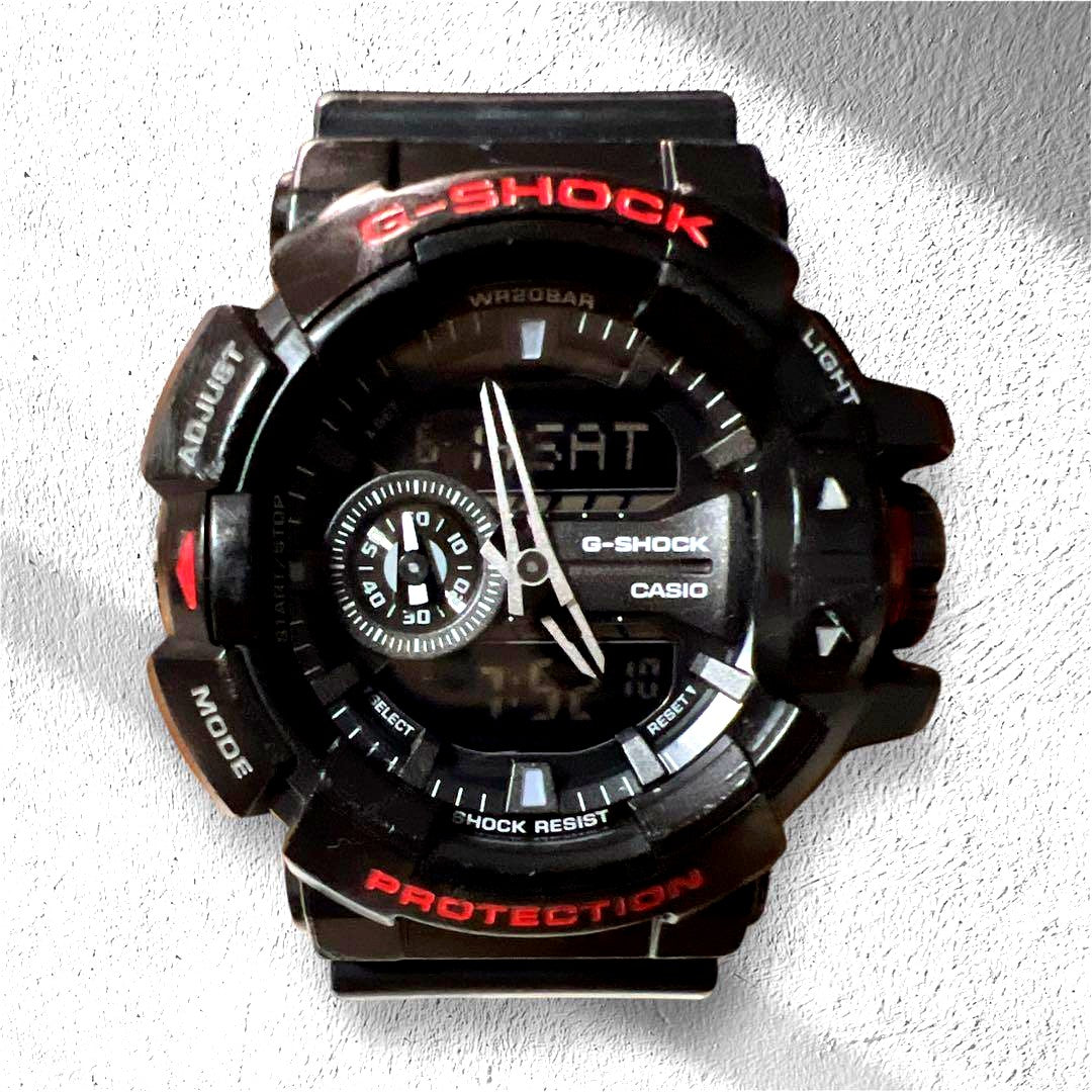 Casio G-Shock GA-400HR-1 digital watch with black and red design showing face and band