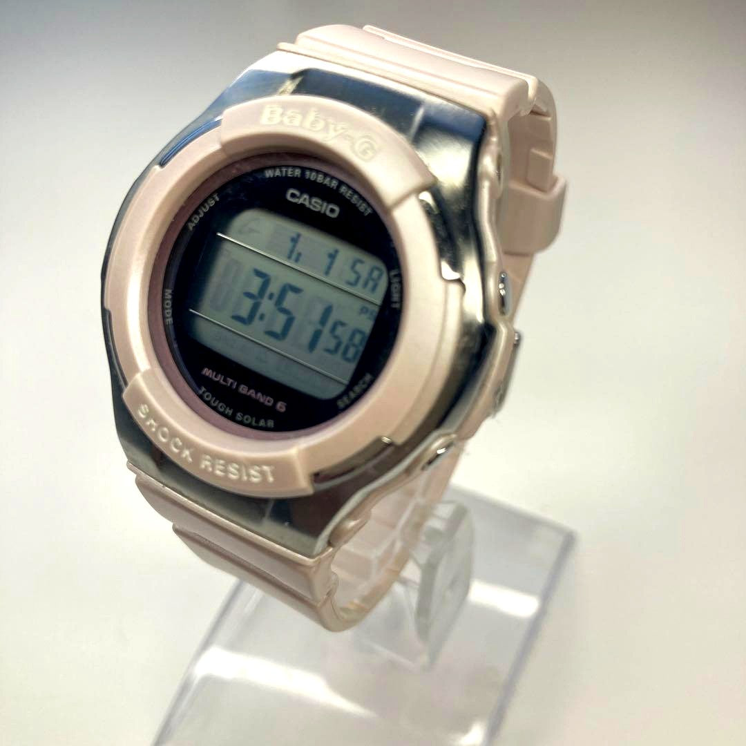 Used Casio Baby-G Radio Wave Solar Watch in light pink with visible signs of use