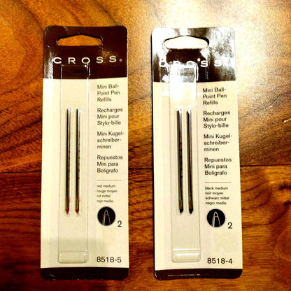 Set of two unopened Cross mini ballpoint pen refills red 8518-5 and black 8518-4 medium point