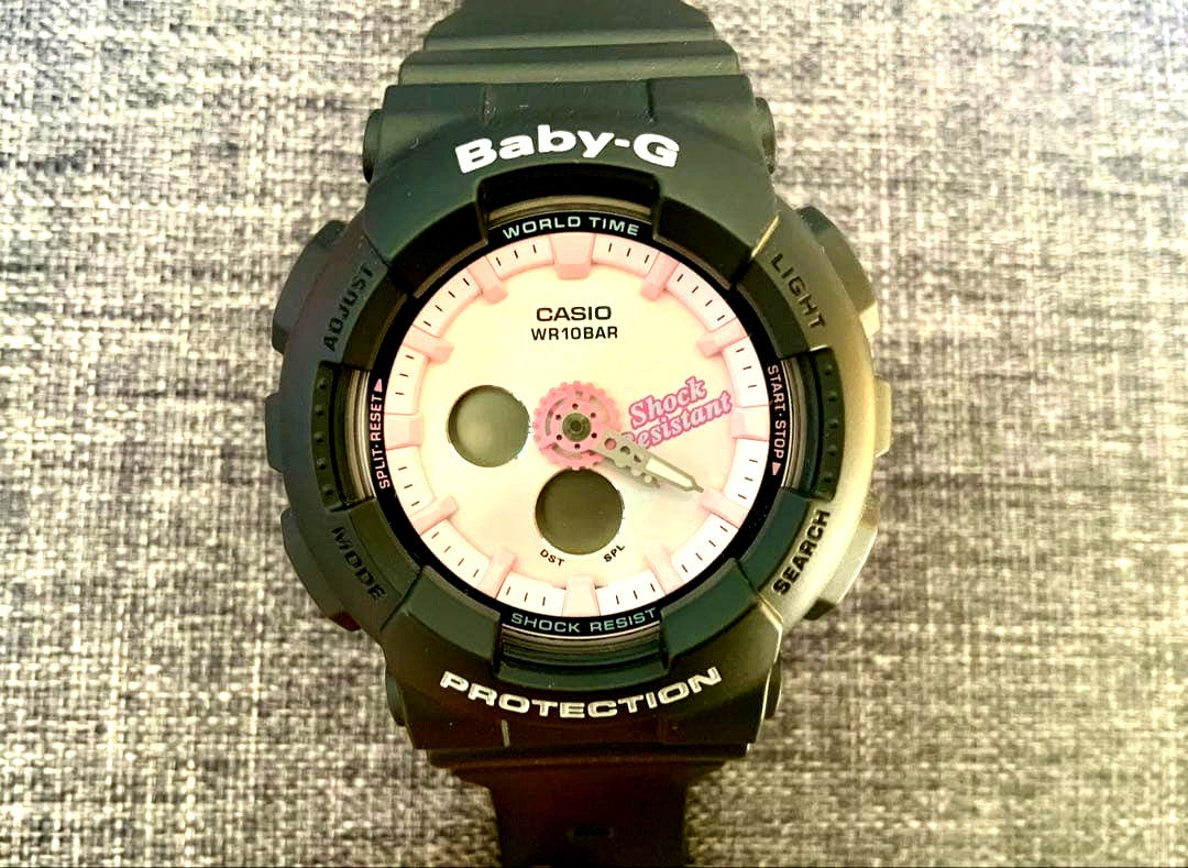 Casio Baby-G BA-120T-1A pink dial black resin band quartz watch with chronograph and LED light
