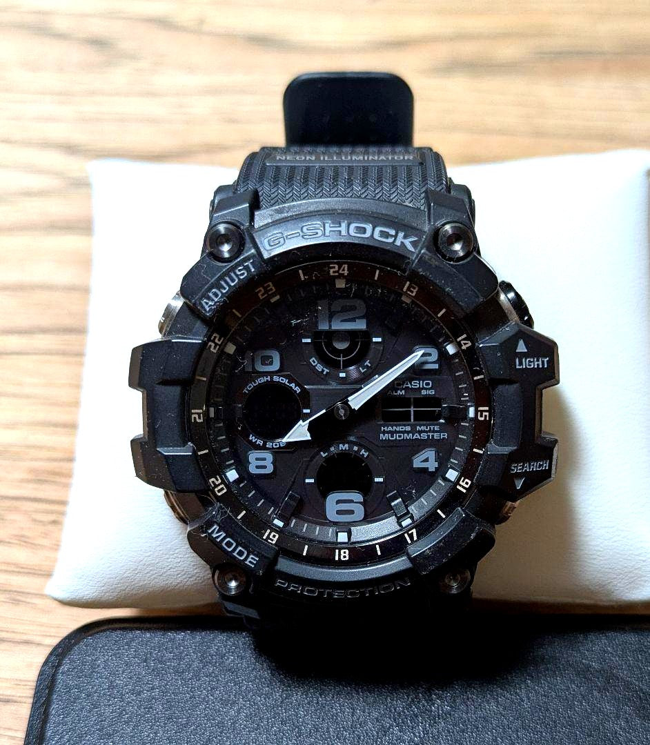 Casio G-Shock Mudmaster GWG-100-1A8JF black resin solar radio watch with black dial and band