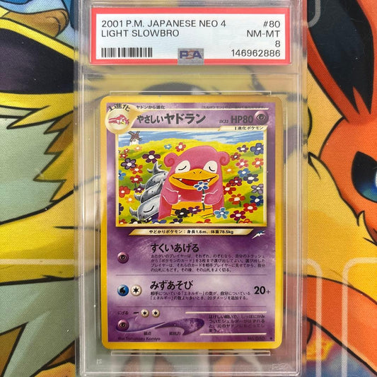 PSA8 graded Japanese Pokemon Yadoran Koori Ri card with visible scratches and hologram chipping