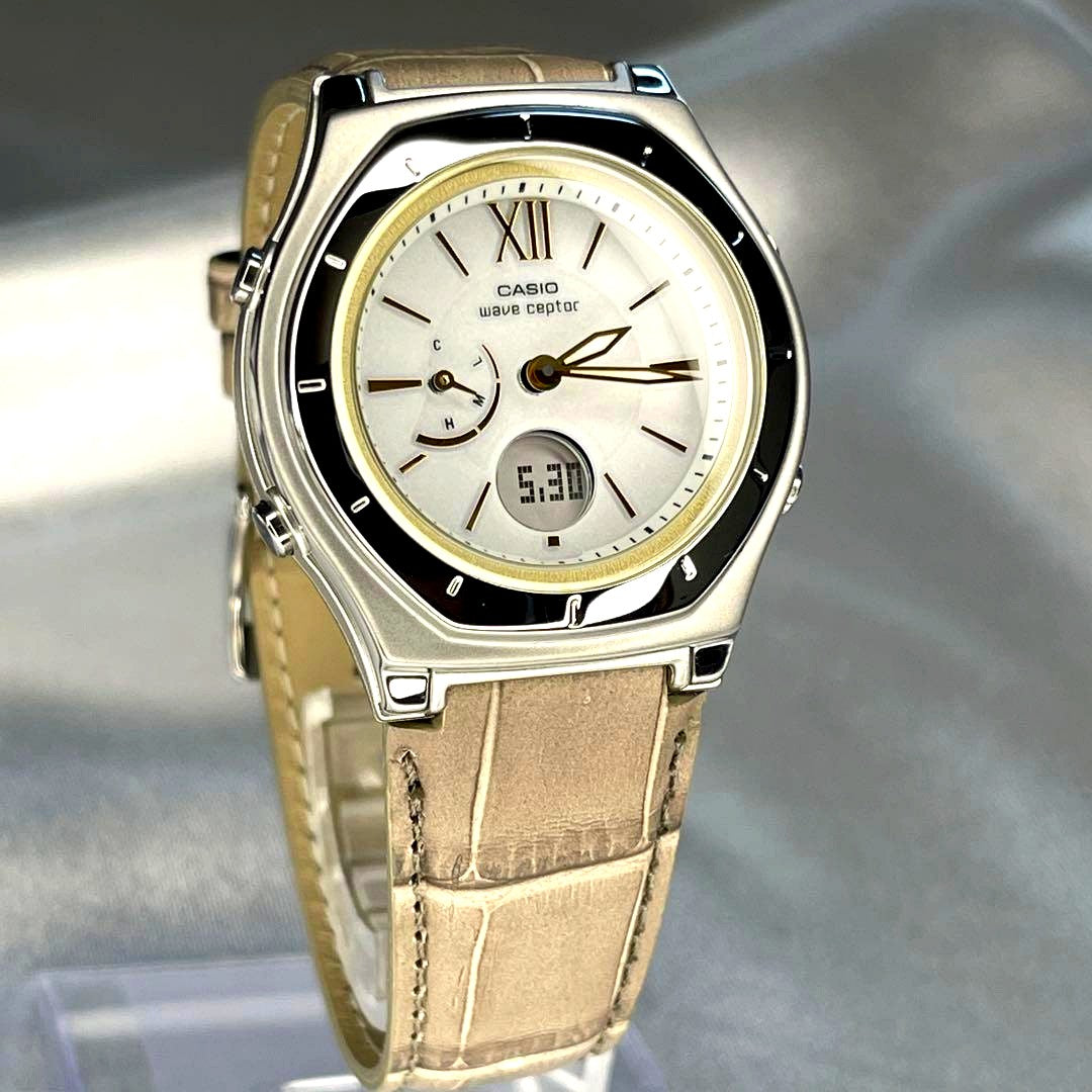 Casio Wave Ceptor Solar Radio-Controlled Watch Model LWA-M160L with leather strap and LED display