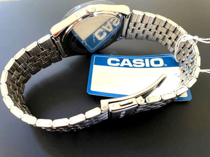 Casio MTP-B145D-2A2V wristwatch showing blue dial and stainless steel strap