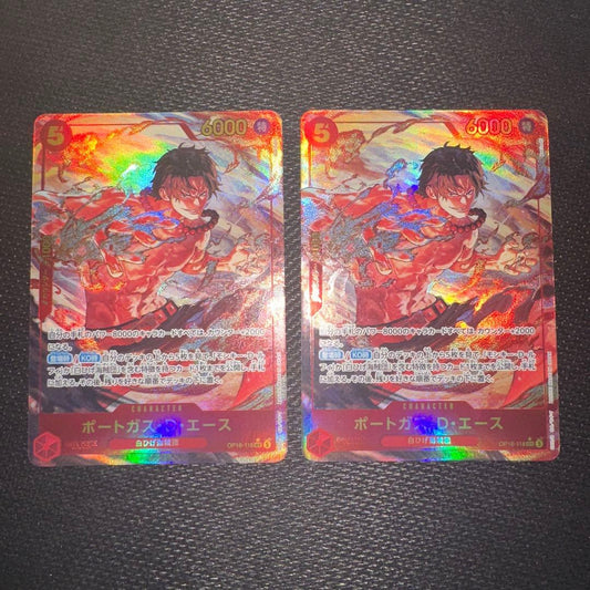 One Piece Ace Secret Parallel Kessen no Kizuna card set showing two cards in excellent condition