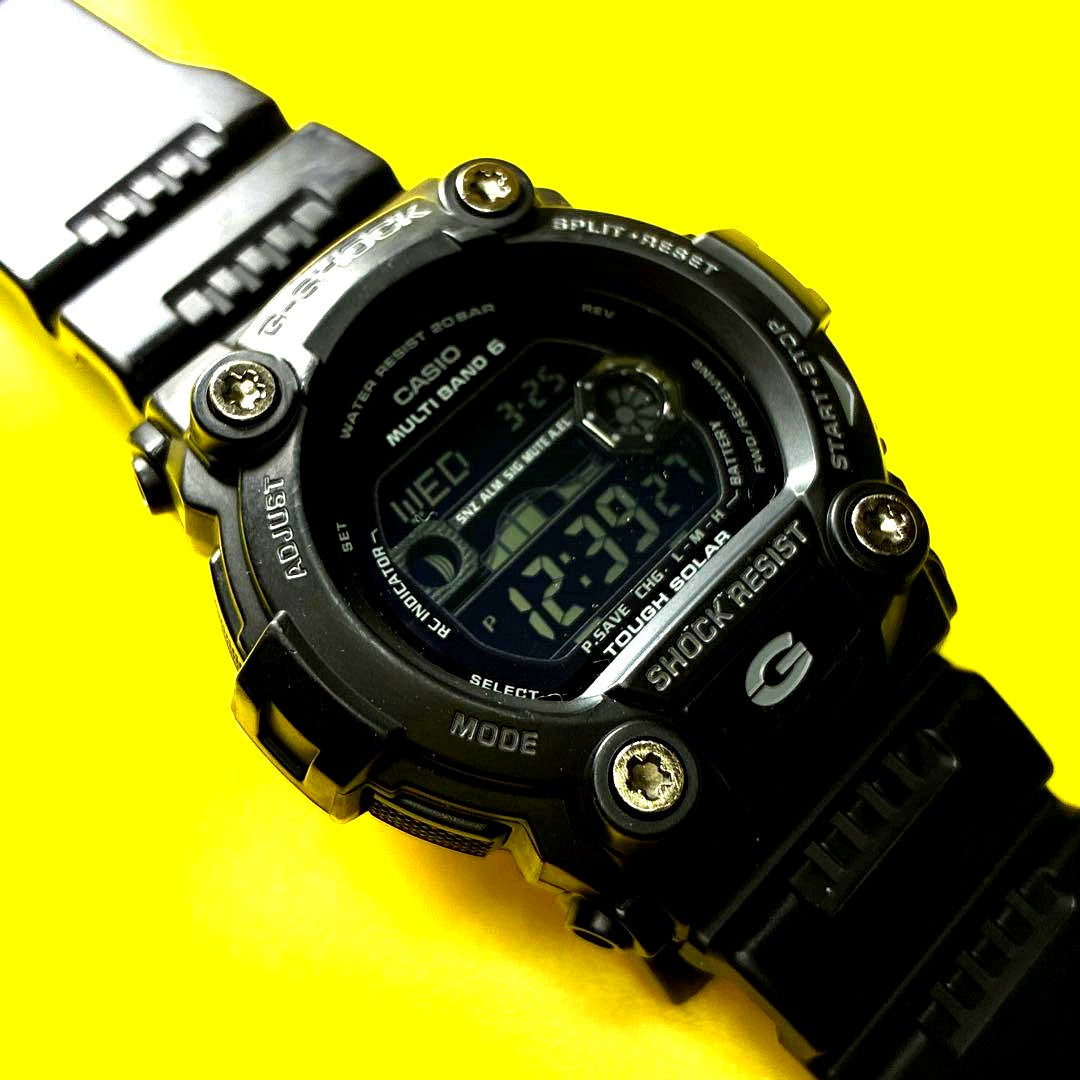 Casio G-Shock black radio solar watch with reverse LCD and gray logo, tide graph and moon age functions
