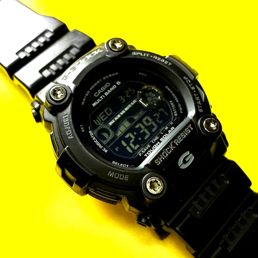 Casio G-Shock black radio solar watch with reverse LCD and gray logo, tide graph and moon age functions