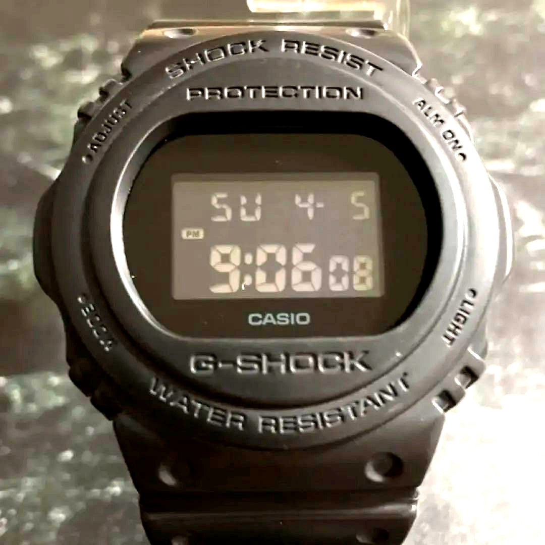 Casio G-Shock DW-5750E All Black watch with black resin band and reverse LCD display