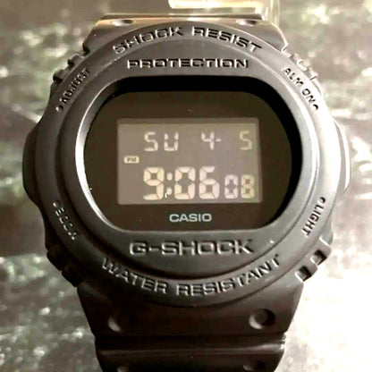Casio G-Shock DW-5750E All Black watch with black resin band and reverse LCD display