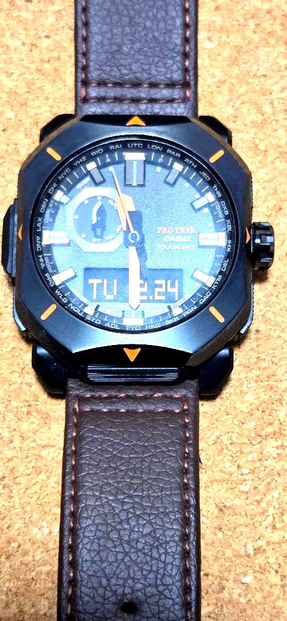 Casio Pro Trek PRW-6900 YL-5JF solar analog-digital watch with leather and resin band