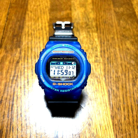 Casio G-Shock G-Lide GWX-5700K-2 30th Anniversary limited edition watch with blue rubber message band