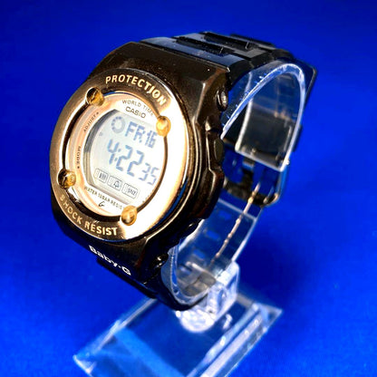 Casio Baby-G BG-1300G wristwatch with skeleton band and pink accents showing front and side views