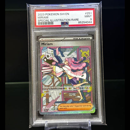 Mimoza Miriam SAR Overseas Version Pokemon Card graded PSA 9 in protective sleeve