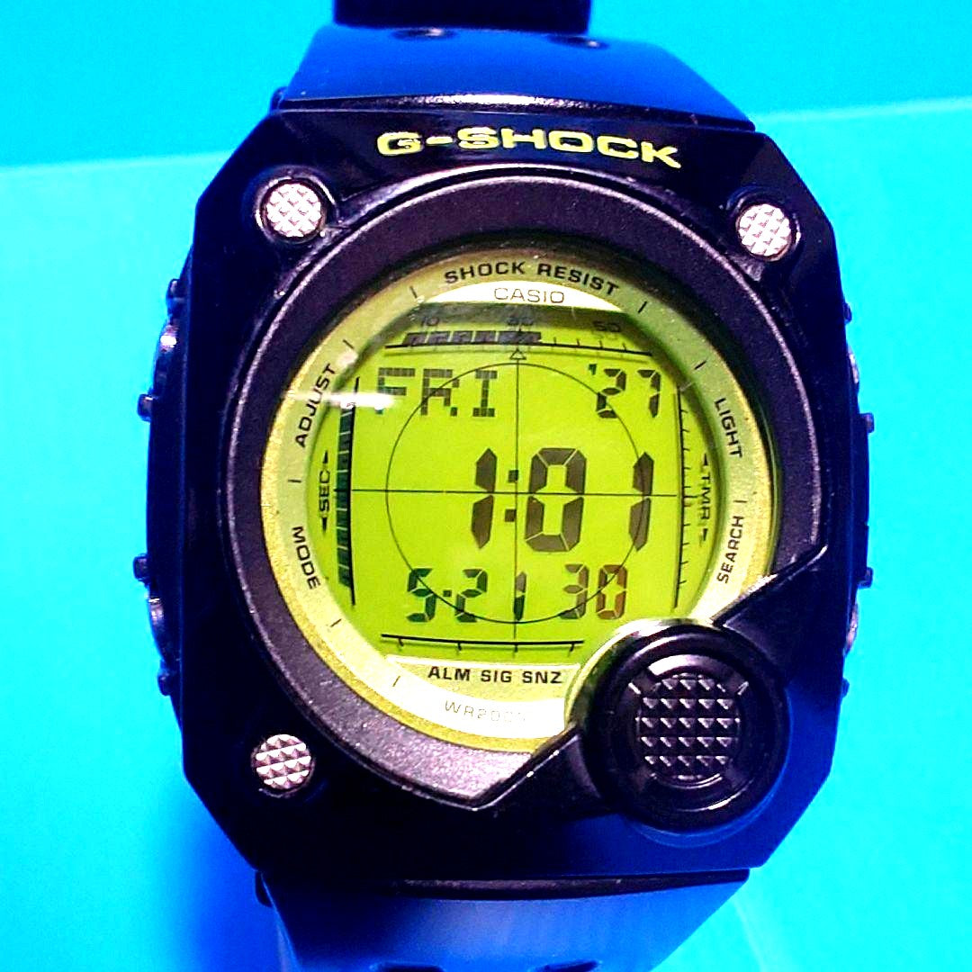 Casio G-Shock G-8000B watch in rare sniper green color showing front dial and buttons
