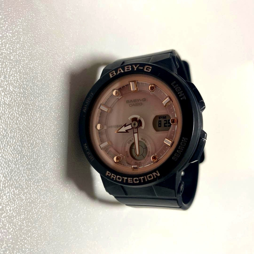 Baby-G Casio BGA-250 digital analog watch in pink and black with water resistant resin case and plastic band