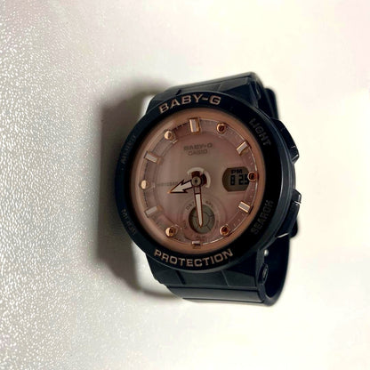 Baby-G Casio BGA-250 digital analog watch in pink and black with water resistant resin case and plastic band