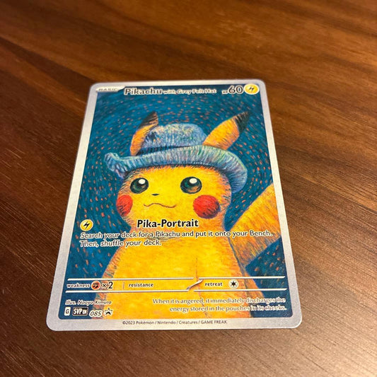 Gogh Pikachu Japanese trading card featuring Pikachu with grey felt hat from limited edition Gogh Museum series