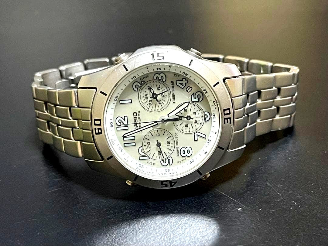 Casio Overland OVW-600 Tough Solar radio-controlled watch with black band showing face and buttons
