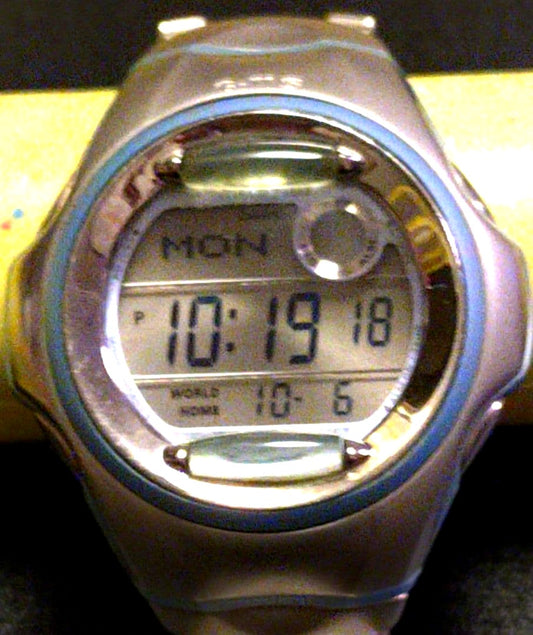 Casio Baby-G G-MS MSG-140 digital watch with stainless steel body and slight wear on band
