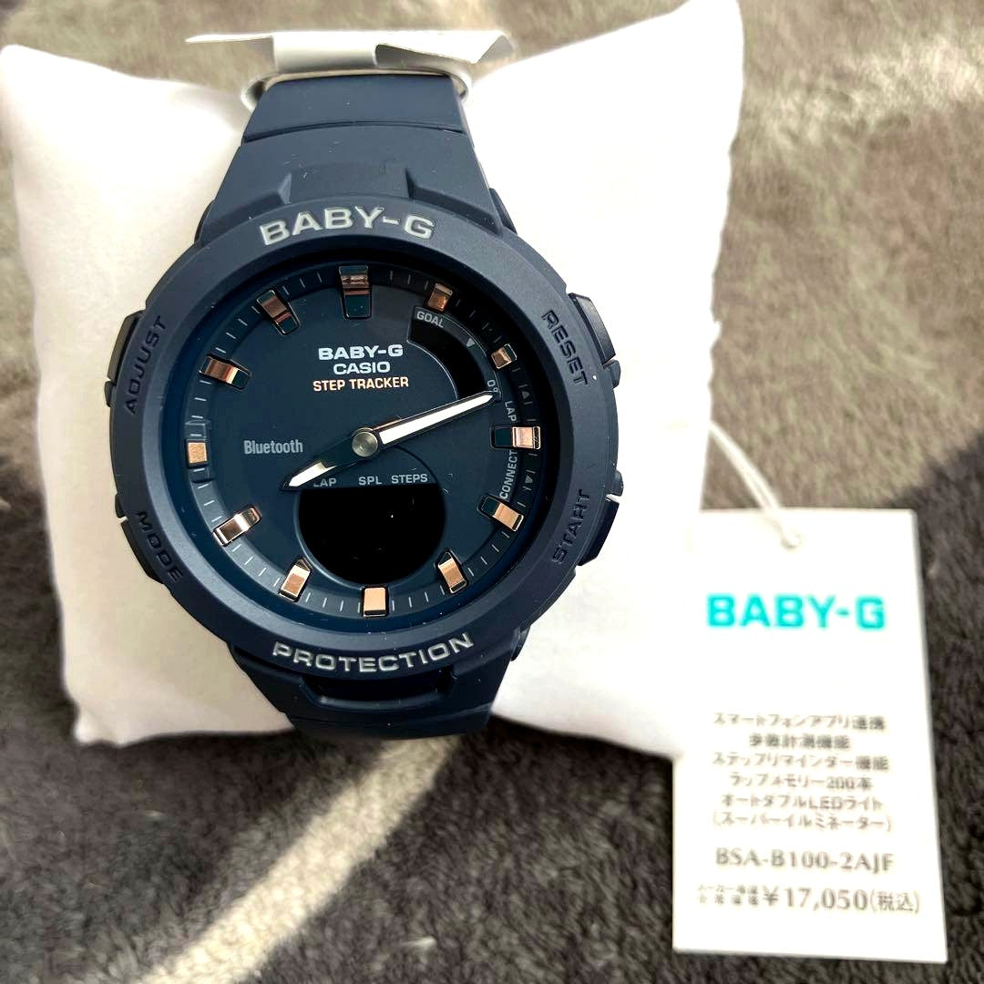 Casio Baby-G BSA-B100-2AJF navy Bluetooth smartwatch with step tracker and digital display