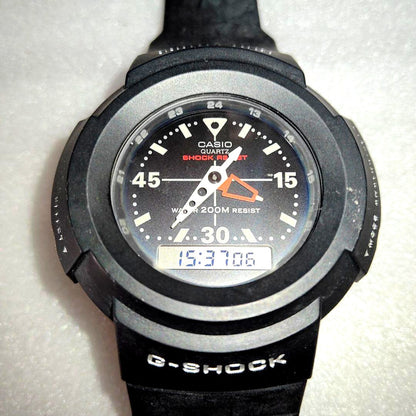 Casio G-Shock AW-500-1EV analog watch with black dial and screw-back case
