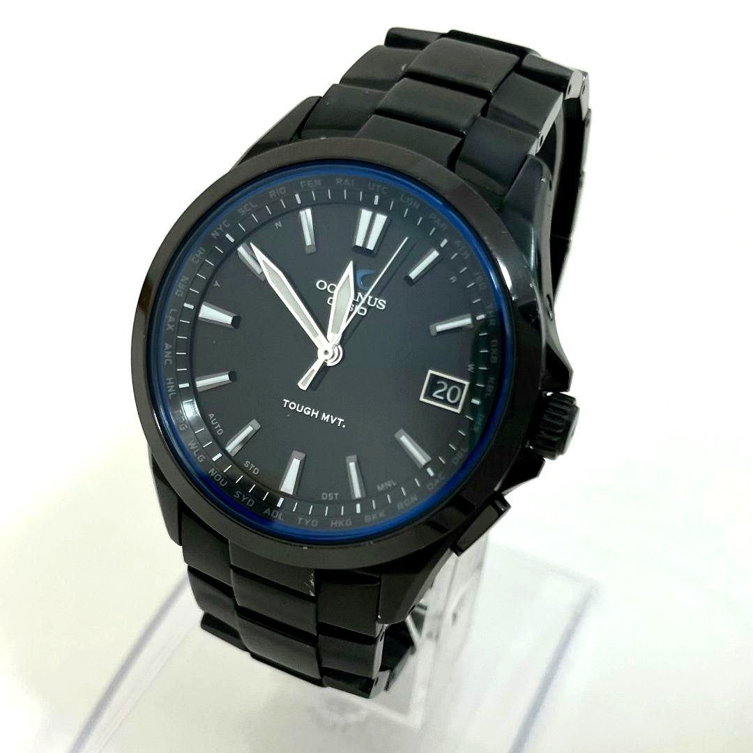 Casio Oceanus OCW-S100 solar radio analog watch with black dial and metal wristband
