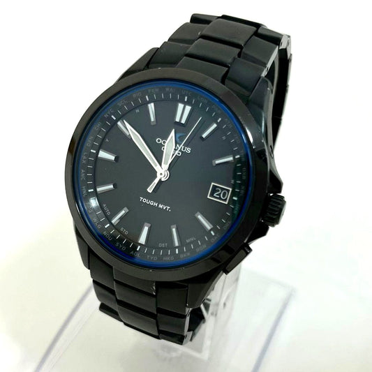 Casio Oceanus OCW-S100 solar radio analog watch with black dial and metal wristband