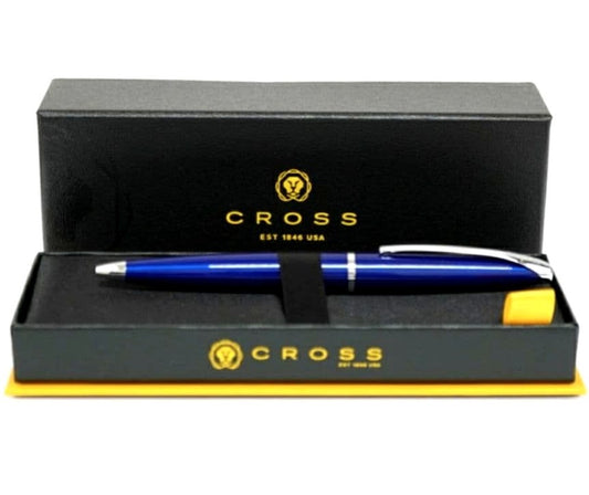 Cross Blue ballpoint pen with silver accents and dedicated blue case on white background