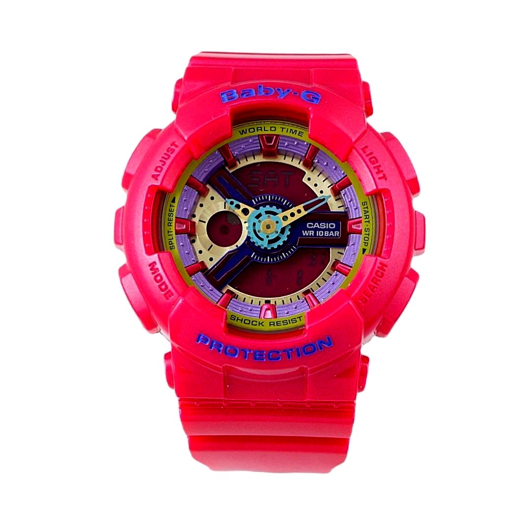Casio Baby-G BA-112-4A women's pink wristwatch with resin case and band, shock-resistant and water resistant