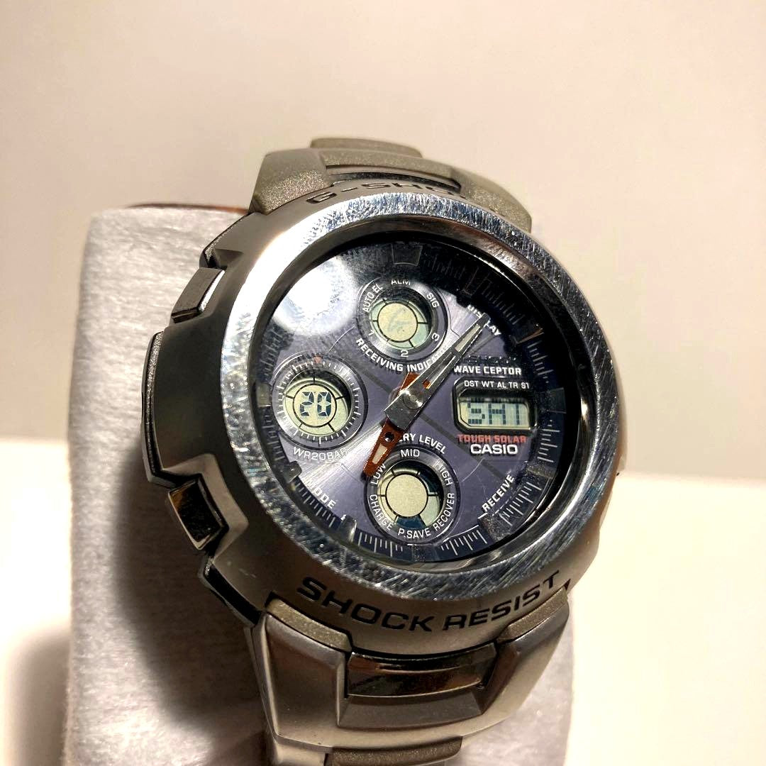 Casio G-Shock GW-1000J solar-powered digital watch with misaligned analog hands
