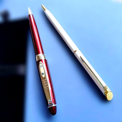 DAKS red ballpoint pen with silver clip and cap on white background metal body Japanese import